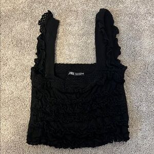 Zara Black Ruffled Women's Top